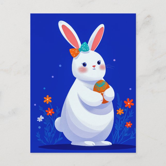 Easter Bunny with Blue Background  Holiday Postcard (Front)