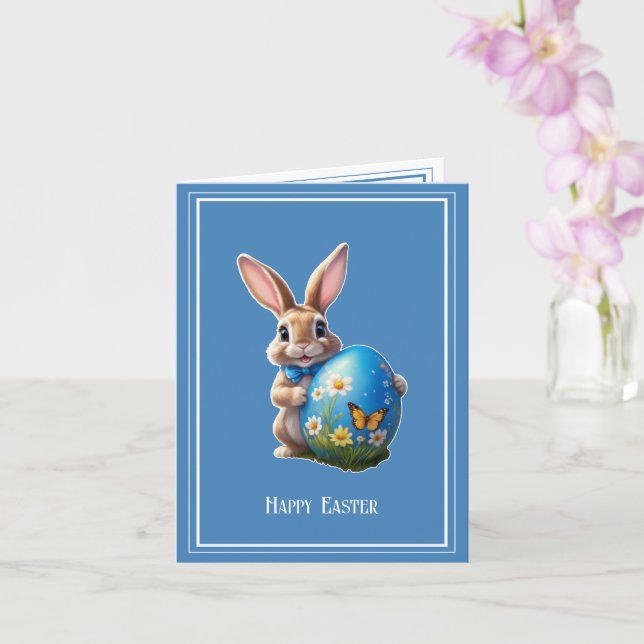 Easter bunny with blue ribbon card (Orchid)