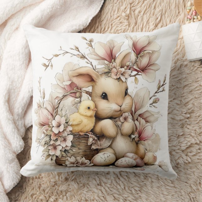 Easter Bunny With Chick  Cushion (Blanket)