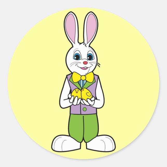 Easter Bunny with Chicks Classic Round Sticker (Front)