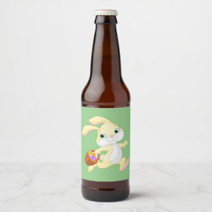 EASTER BUNNY WITH COLORFUL EASTER EGG BASKET BEER BOTTLE LABEL