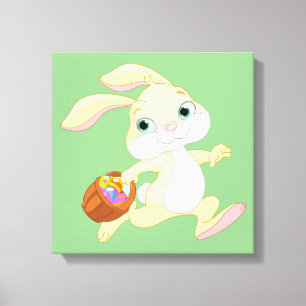 EASTER BUNNY WITH COLORFUL EASTER EGG BASKET CANVAS PRINT