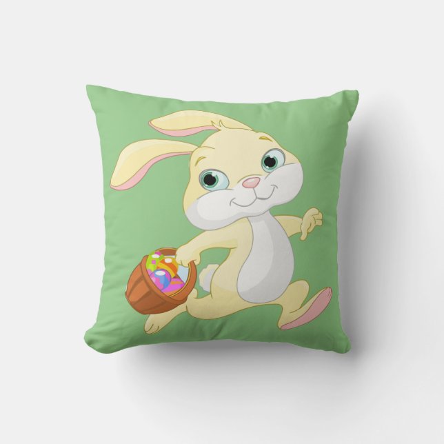 EASTER BUNNY WITH COLORFUL EASTER EGG BASKET CUSHION (Front)