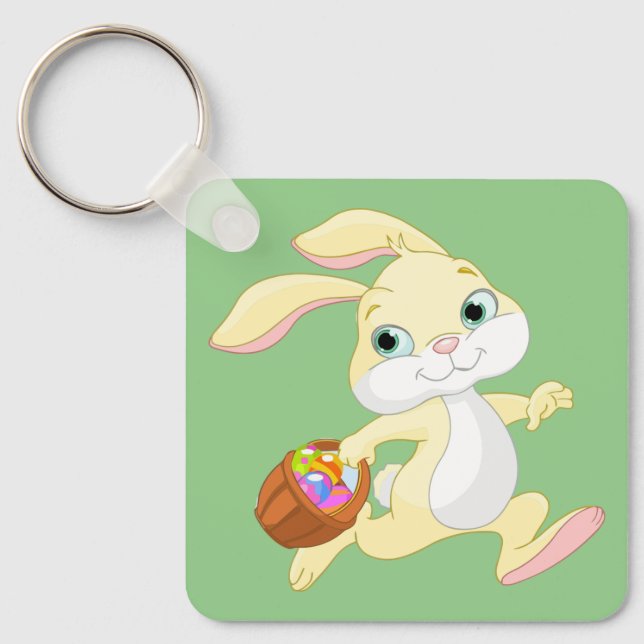 EASTER BUNNY WITH COLORFUL EASTER EGG BASKET KEY RING (Front)