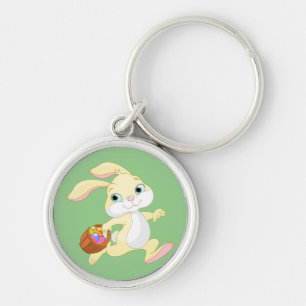 EASTER BUNNY WITH COLORFUL EASTER EGG BASKET KEY RING