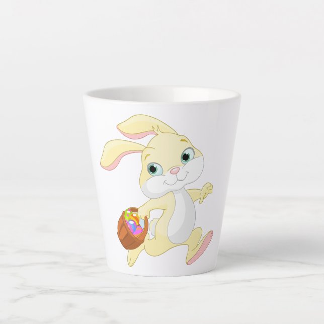 EASTER BUNNY WITH COLORFUL EASTER EGG BASKET LATTE MUG (Front)
