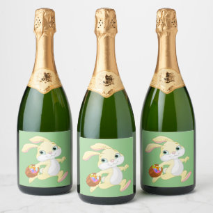 EASTER BUNNY WITH COLORFUL EASTER EGG BASKET SPARKLING WINE LABEL