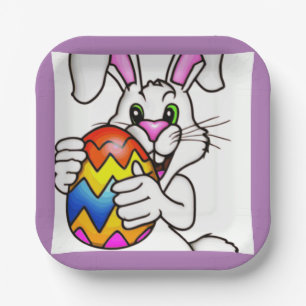 EASTER BUNNY WITH COLORFUL EASTER EGG PAPER PLATES
