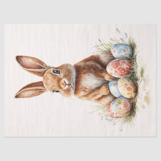 Easter Bunny with Coloured Eggs Decoupage Tissue Paper (Front)