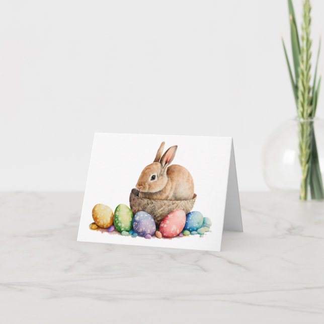 Easter Bunny with Colourful Eggs Blank Greeting  Card (Front)