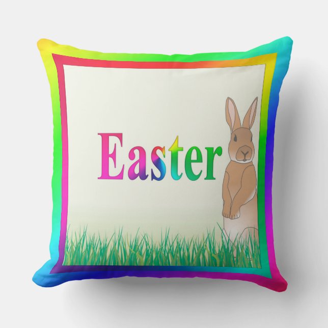 Easter Bunny with Diagonal Colours of Spring, ZSSG Cushion (Front)