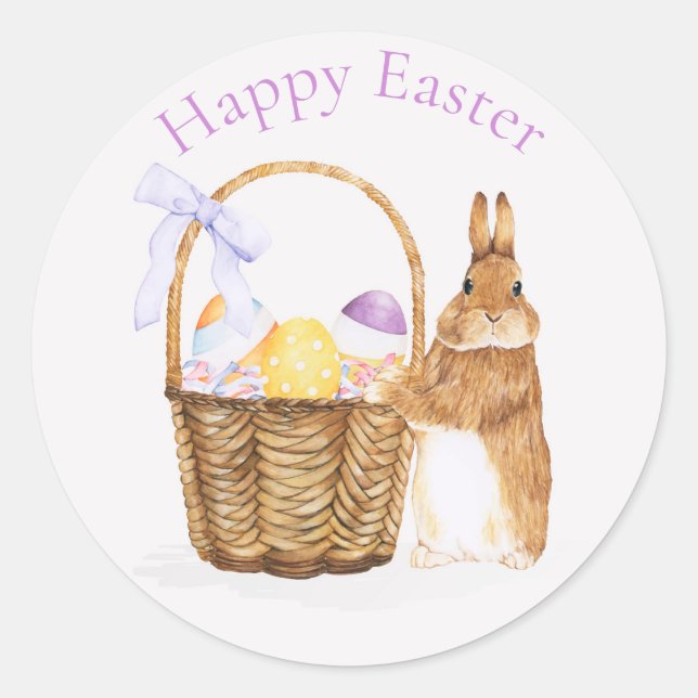 Easter bunny with Easter egg basket Classic Round Sticker (Front)