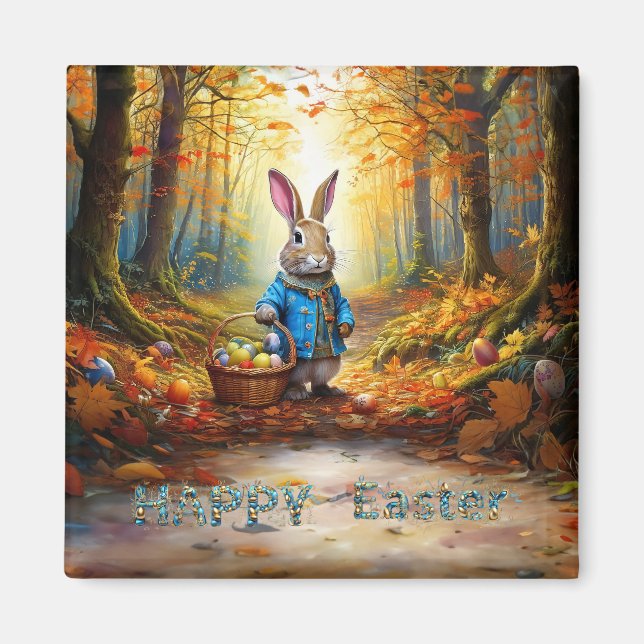 Easter Bunny with Easter Egg Basket Magnet (Front)