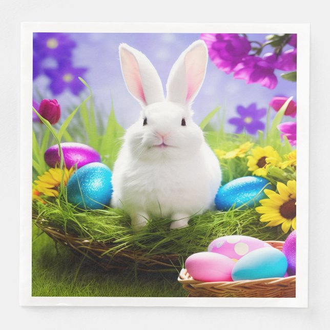 Easter Bunny With Easter Egg Basket Napkin (Front)