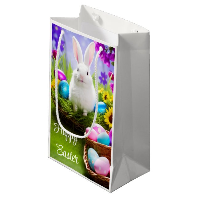 Easter Bunny  With Easter Egg Basket Small Gift Bag (Front Angled)
