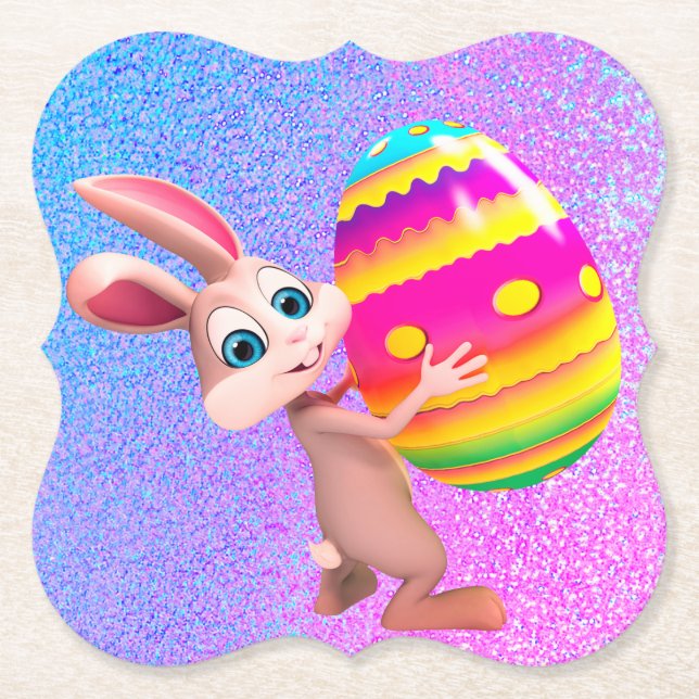 Easter Bunny with Easter Egg Set of Paper Coasters (Front)