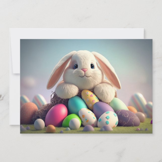 Easter bunny with easter eggs holiday card (Front)