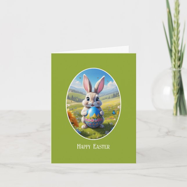 Easter bunny with egg, oval card (Front)