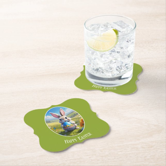 Easter Bunny with Egg, Oval - Cardboard Coaster (Insitu)
