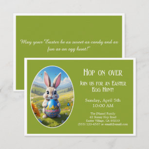 Easter bunny with egg, oval -  invitation