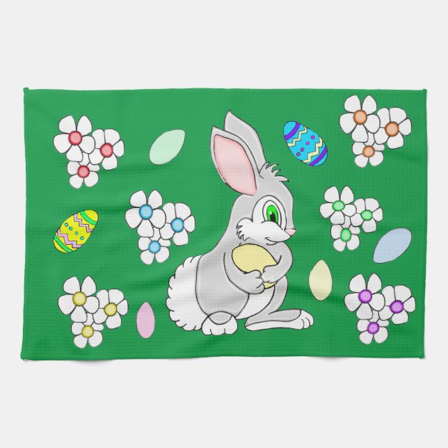 Easter Bunny with Eggs and Daisy's Kitchen Towel (Horizontal)