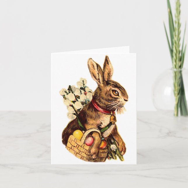 Easter Bunny With Eggs and Flowers Holiday Card (Front)