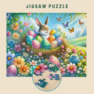 Easter Bunny with Eggs in Flower Garden - Jigsaw Puzzle