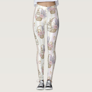 Easter Bunny with Eggs Spring Pastel Pattern (11) Leggings