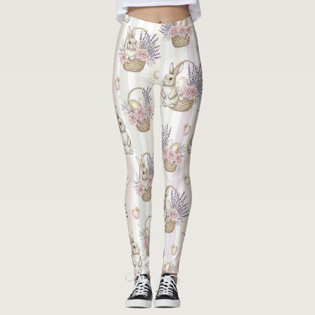 Easter Bunny with Eggs Spring Pastel Pattern (11) Leggings (Front)