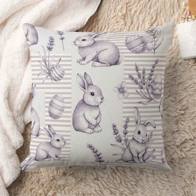 Easter Bunny with Eggs Spring Pastel Pattern (12) Cushion (Blanket)