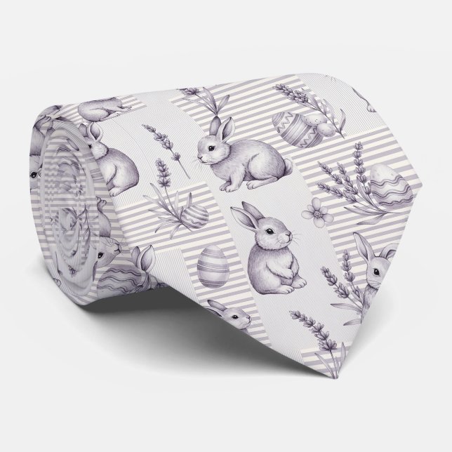 Easter Bunny with Eggs Spring Pastel Pattern (12) Tie (Rolled)
