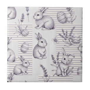 Easter Bunny with Eggs Spring Pastel Pattern (12) Tile