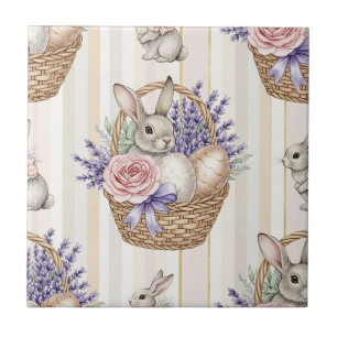 Easter Bunny with Eggs Spring Pastel Pattern (14) Tile