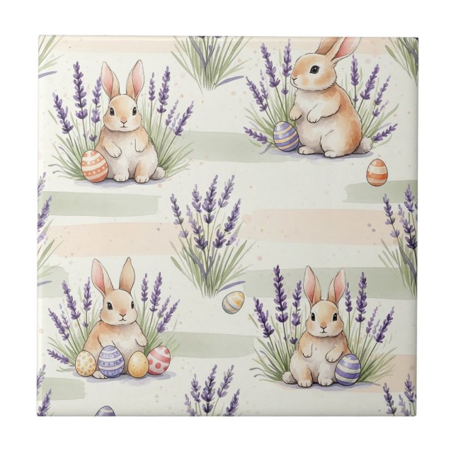 Easter Bunny with Eggs Spring Pastel Pattern (3) Tile (Front)