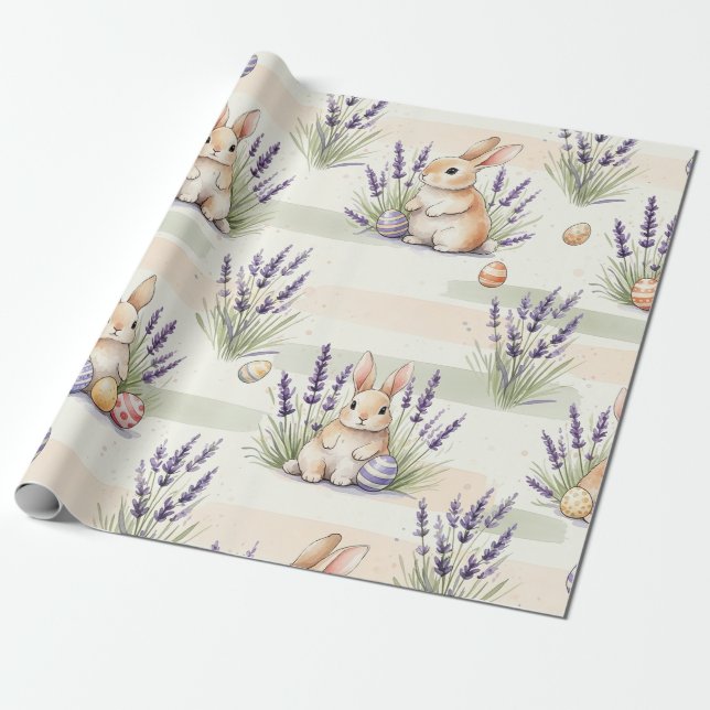 Easter Bunny with Eggs Spring Pastel Pattern (3) Wrapping Paper (Unrolled)