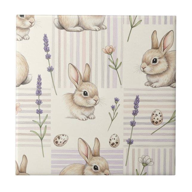 Easter Bunny with Eggs Spring Pastel Pattern (4) Tile (Front)
