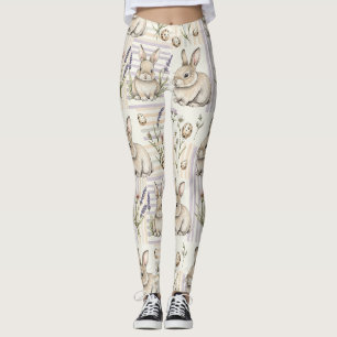 Easter Bunny with Eggs Spring Pastel Pattern (5) Leggings
