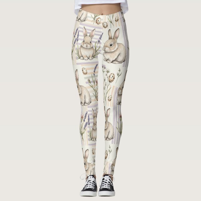 Easter Bunny with Eggs Spring Pastel Pattern (5) Leggings (Front)