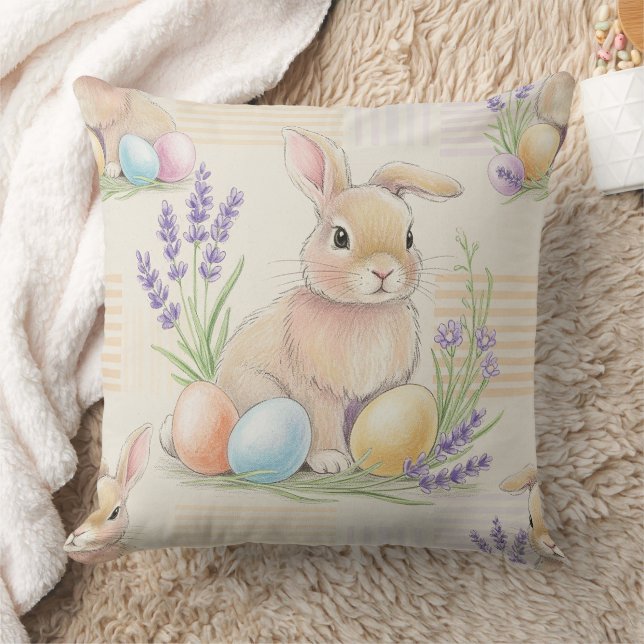 Easter Bunny with Eggs Spring Pastel Pattern (6) Cushion (Blanket)