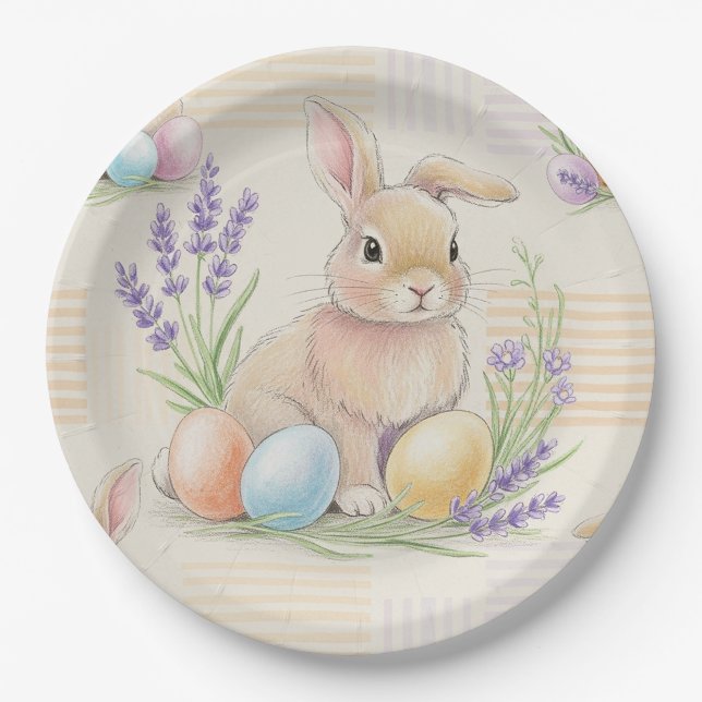 Easter Bunny with Eggs Spring Pastel Pattern (6) Paper Plate (Front)