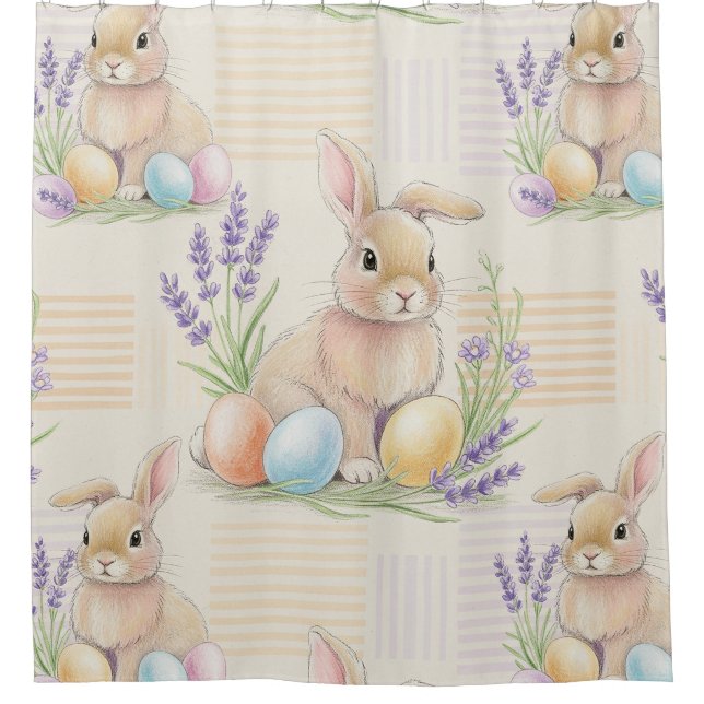 Easter Bunny with Eggs Spring Pastel Pattern (6) Shower Curtain (Front)
