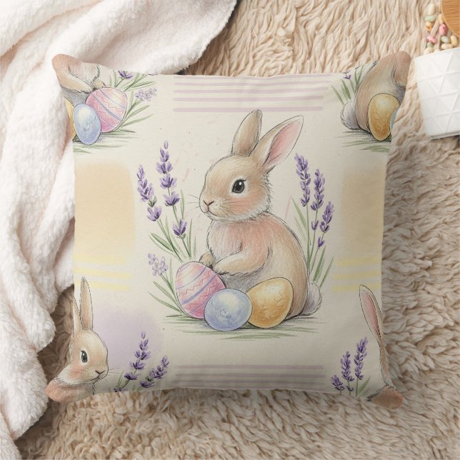 Easter Bunny with Eggs Spring Pastel Pattern (7) Cushion (Blanket)