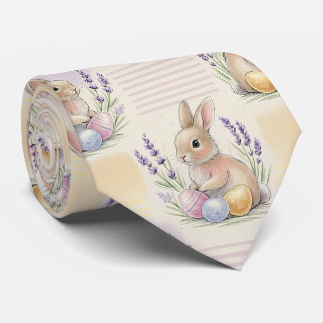 Easter Bunny with Eggs Spring Pastel Pattern (7) Tie (Rolled)