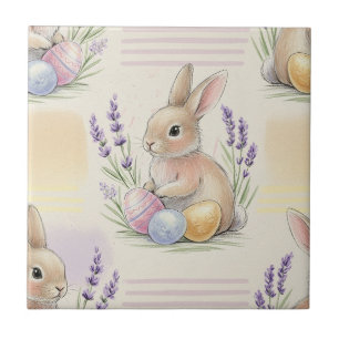 Easter Bunny with Eggs Spring Pastel Pattern (7) Tile