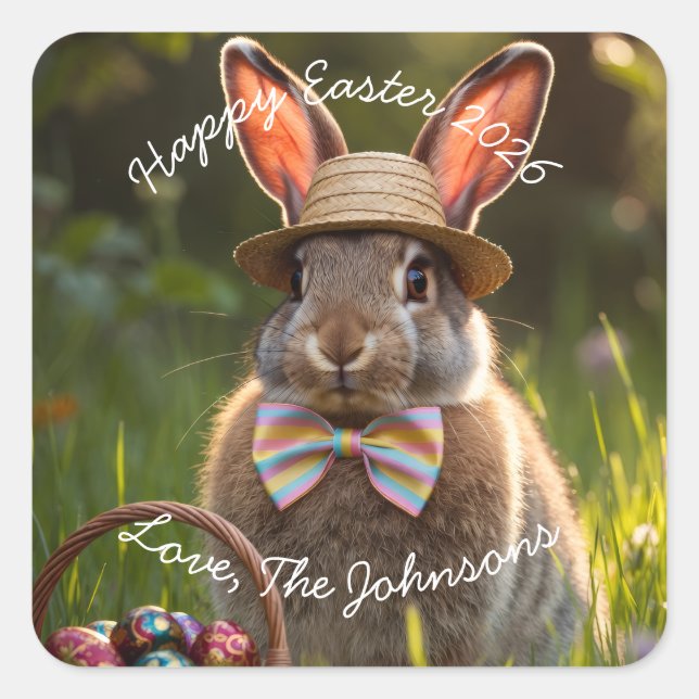 Easter Bunny with Eggs  Square Sticker (Front)