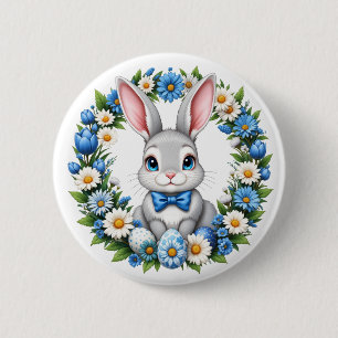 Easter Bunny With Florals 6 Cm Round Badge