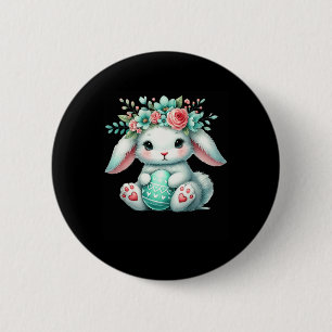 Easter Bunny With Flower Crown Girls Women Floral  6 Cm Round Badge