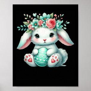 Easter Bunny With Flower Crown Girls Women Floral  Poster
