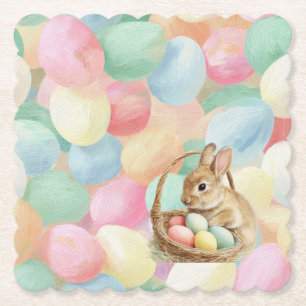 Easter bunny with flowers and Easter eggs Paper Coaster