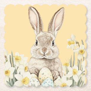 Easter bunny with flowers and Easter eggs Paper Coaster